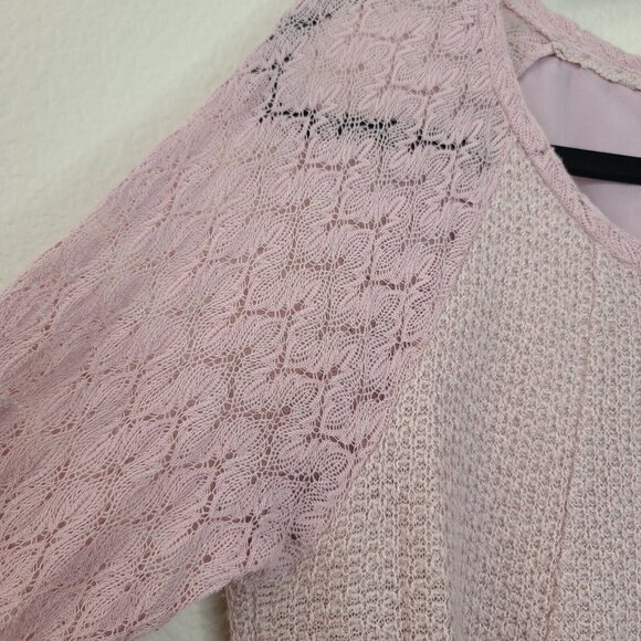 One September Sweater Top Womens Medium Mauve Pink Lace Pleated Long Sleeve - Picture 3 of 12